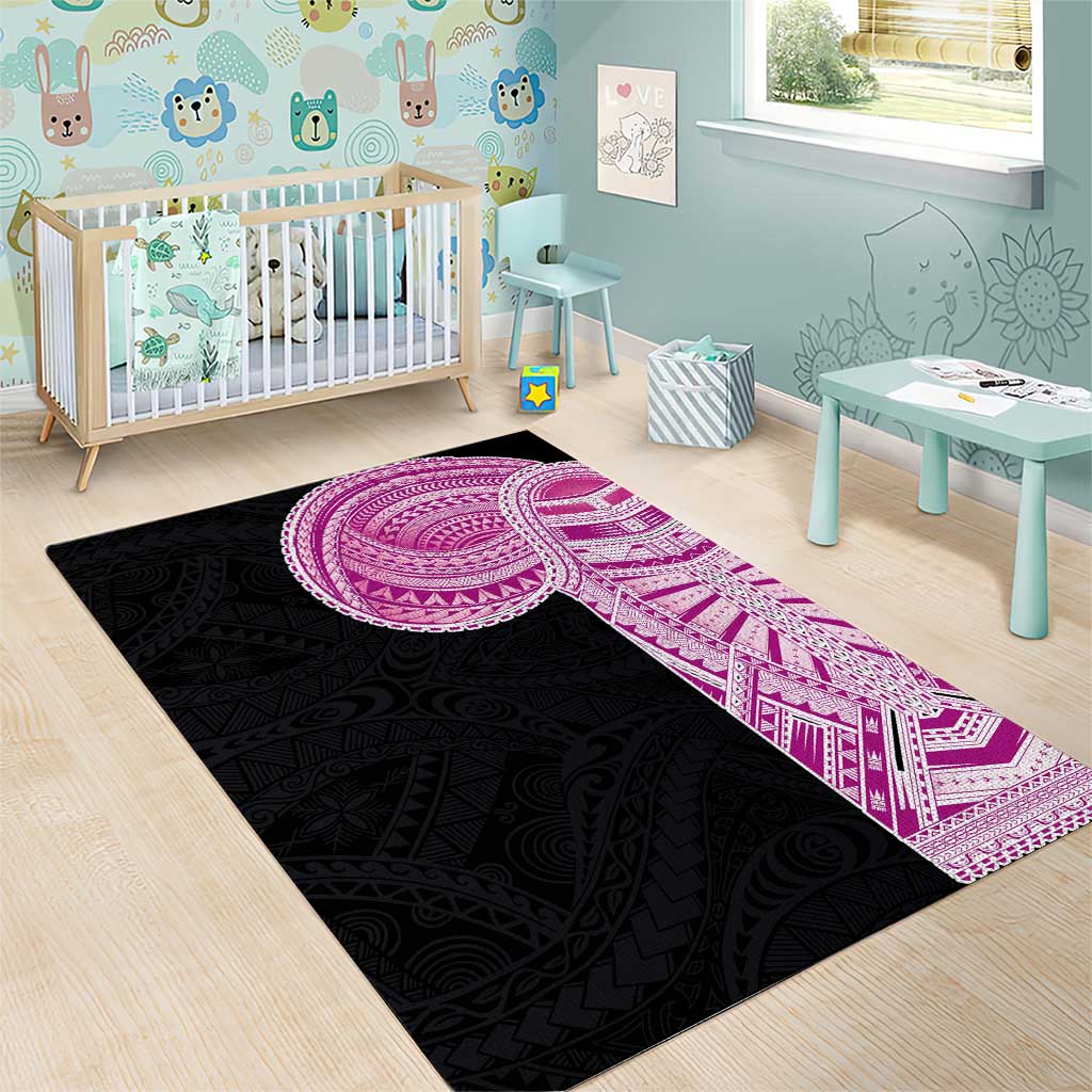 Samoan Art Tattoo Polynesian Pattern Area Rug Pink Out Color