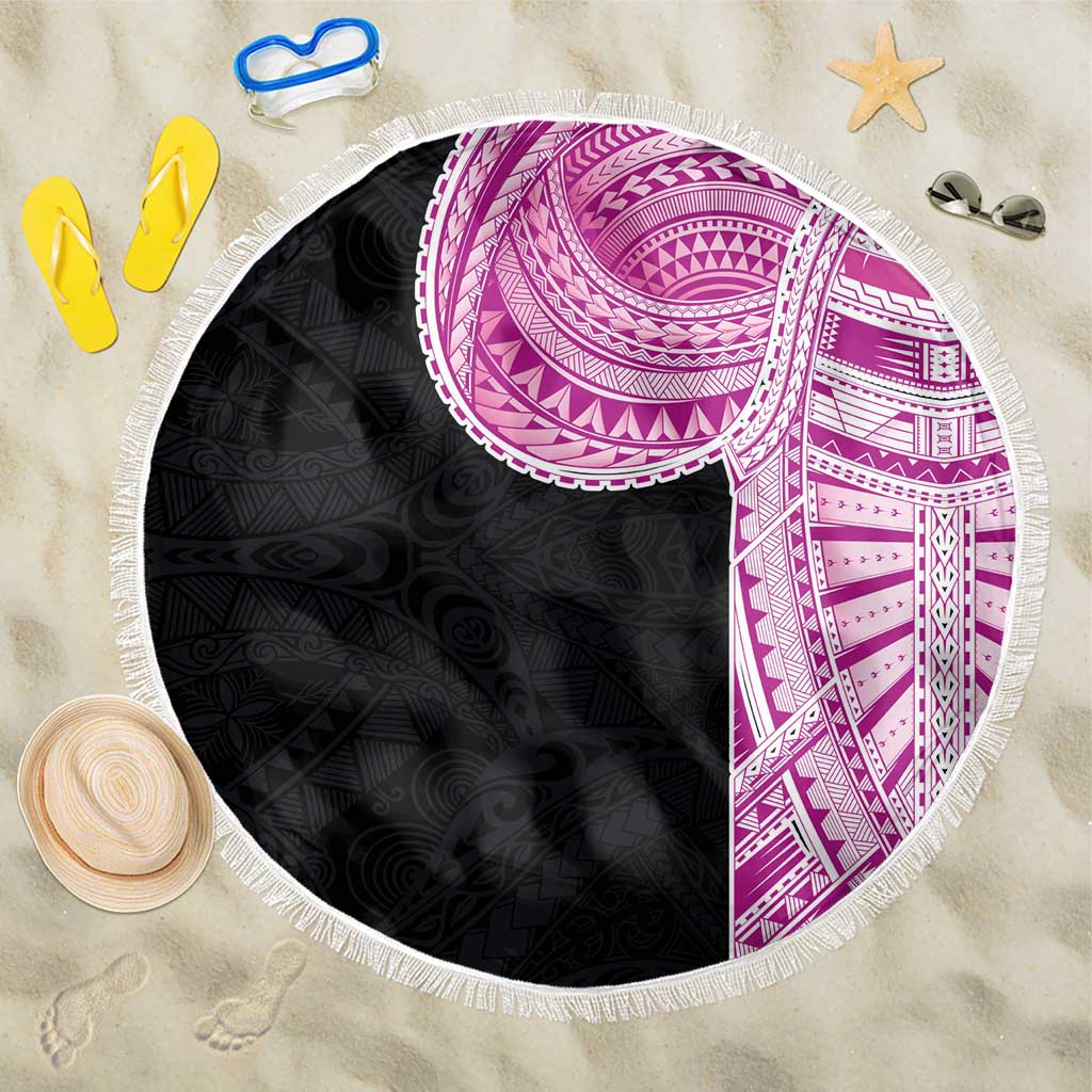 Samoan Art Tattoo Polynesian Pattern Beach Blanket Pink Out Color LT03 One Size 150cm Black - Polynesian Pride