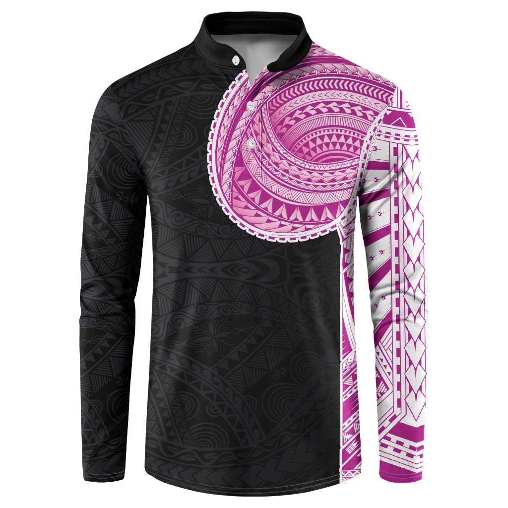 Samoan Art Tattoo Polynesian Pattern Button Sweatshirt Pink Out Color LT03 Black - Polynesian Pride