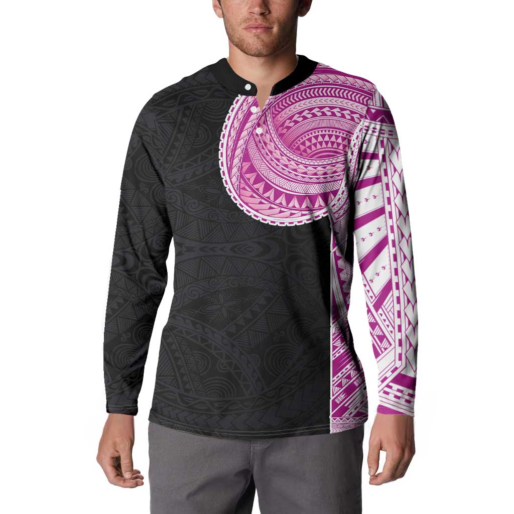 Samoan Art Tattoo Polynesian Pattern Button Sweatshirt Pink Out Color LT03 - Polynesian Pride