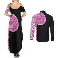 Samoan Art Tattoo Polynesian Pattern Couples Matching Summer Maxi Dress and Long Sleeve Button Shirt Pink Out Color LT03 - Polynesian Pride