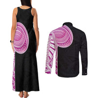 Samoan Art Tattoo Polynesian Pattern Couples Matching Tank Maxi Dress and Long Sleeve Button Shirt Pink Out Color LT03 - Polynesian Pride