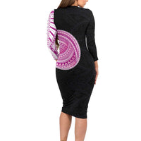 Samoan Art Tattoo Polynesian Pattern Family Matching Long Sleeve Bodycon Dress and Hawaiian Shirt Pink Out Color