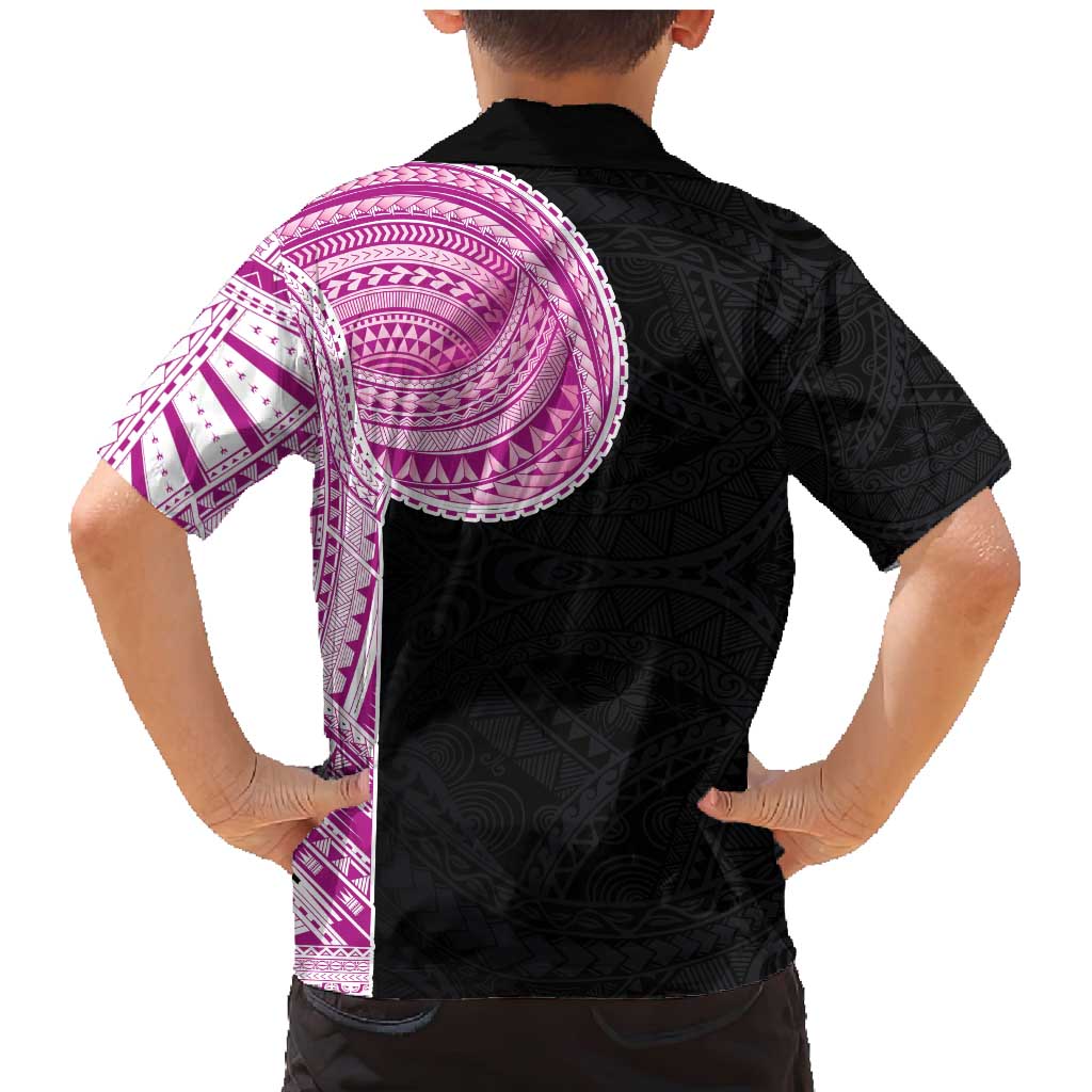 Samoan Art Tattoo Polynesian Pattern Family Matching Mermaid Dress and Hawaiian Shirt Pink Out Color