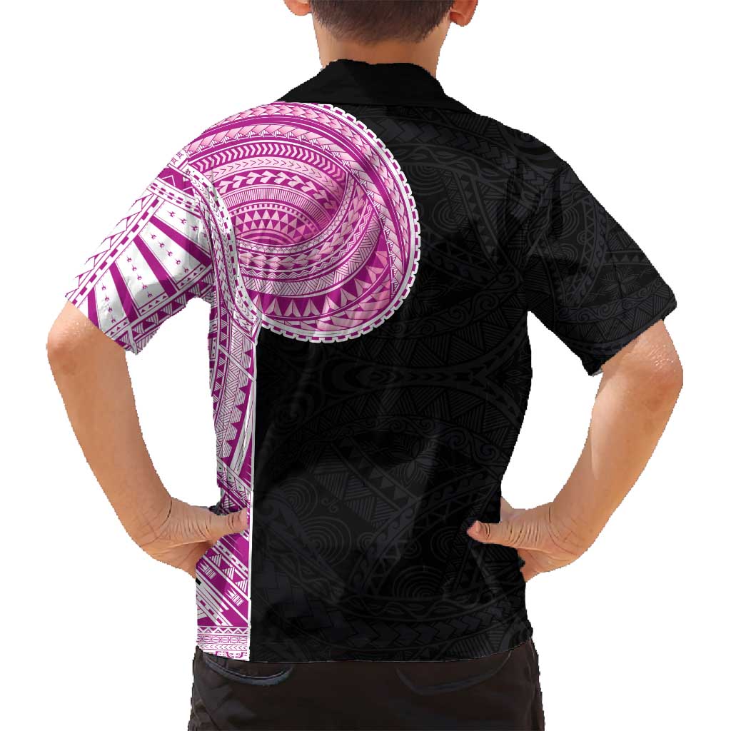 Samoan Art Tattoo Polynesian Pattern Family Matching Off Shoulder Maxi Dress and Hawaiian Shirt Pink Out Color