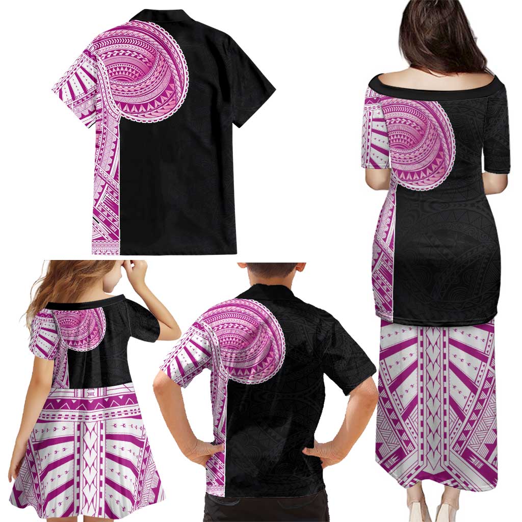 Samoan Art Tattoo Polynesian Pattern Family Matching Puletasi and Hawaiian Shirt Pink Out Color