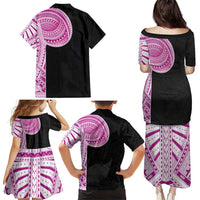 Samoan Art Tattoo Polynesian Pattern Family Matching Puletasi and Hawaiian Shirt Pink Out Color