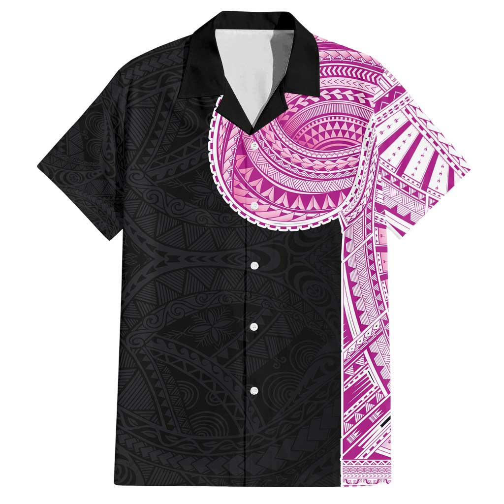 Samoan Art Tattoo Polynesian Pattern Family Matching Summer Maxi Dress and Hawaiian Shirt Pink Out Color
