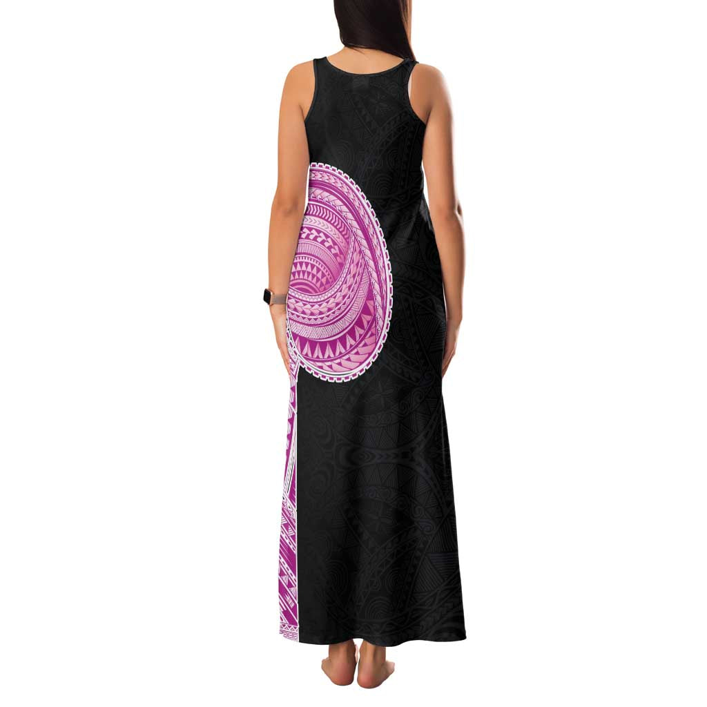 Samoan Art Tattoo Polynesian Pattern Family Matching Tank Maxi Dress and Hawaiian Shirt Pink Out Color