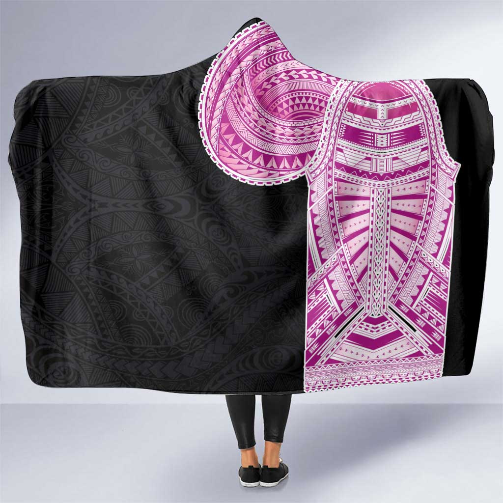 Samoan Art Tattoo Polynesian Pattern Hooded Blanket Pink Out Color LT03 One Size Black - Polynesian Pride