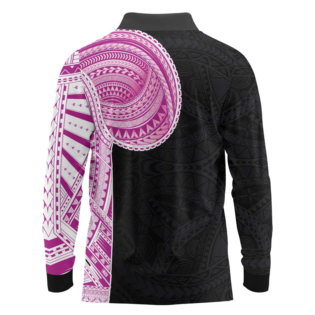 Samoan Art Tattoo Polynesian Pattern Long Sleeve Polo Shirt Pink Out Color