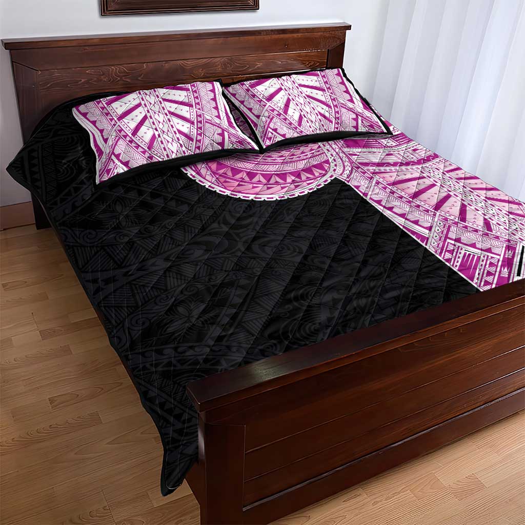 Samoan Art Tattoo Polynesian Pattern Quilt Bed Set Pink Out Color