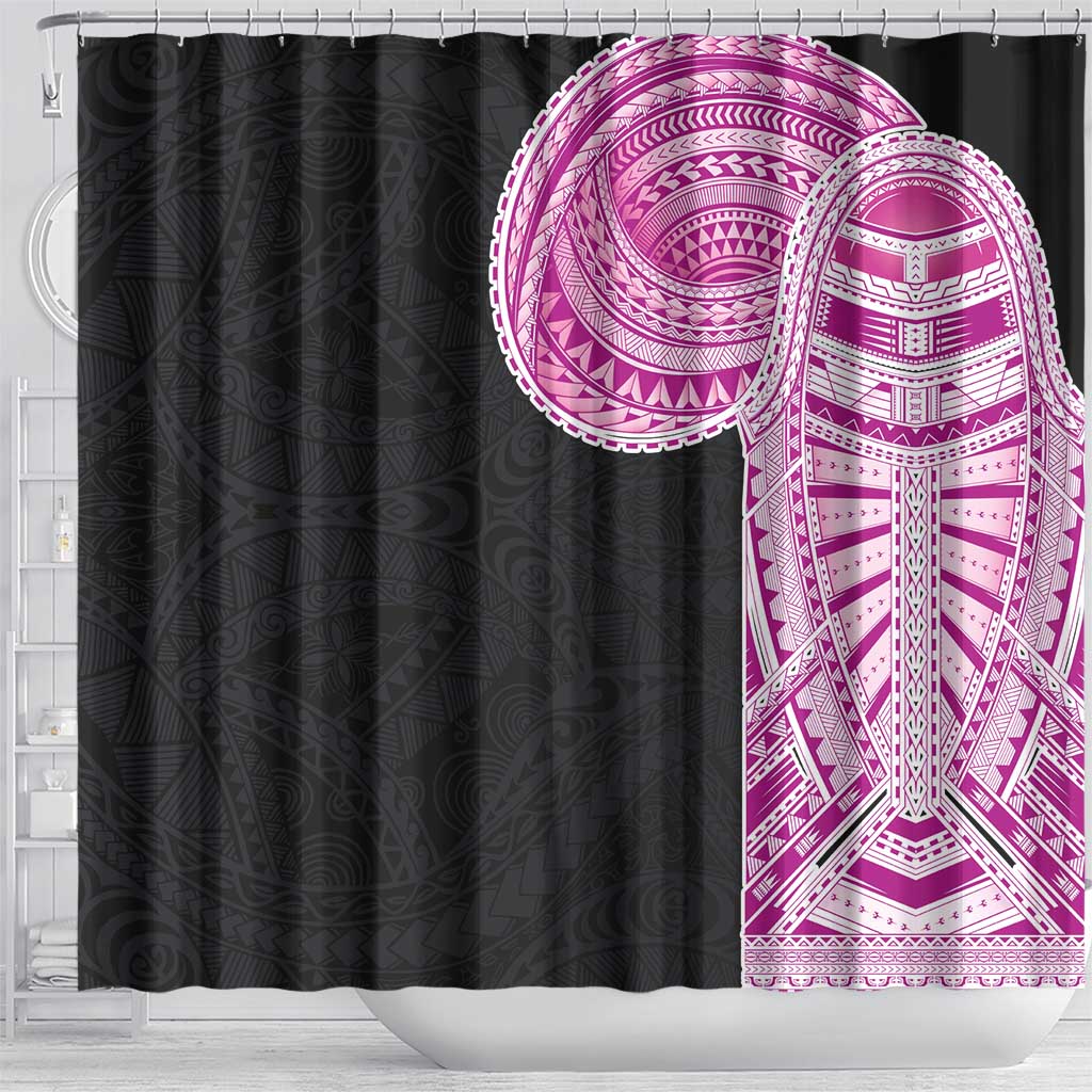 Samoan Art Tattoo Polynesian Pattern Shower Curtain Pink Out Color
