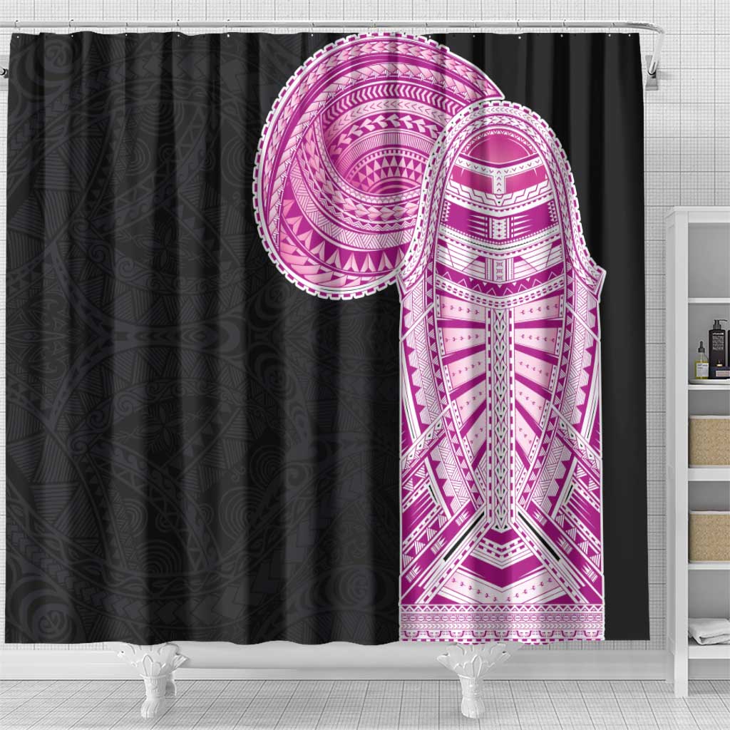 Samoan Art Tattoo Polynesian Pattern Shower Curtain Pink Out Color