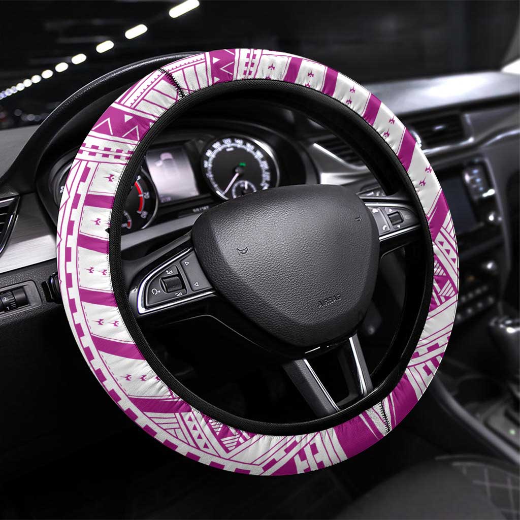 Samoan Art Tattoo Polynesian Pattern Steering Wheel Cover Pink Out Color LT03 Universal Fit Black - Polynesian Pride