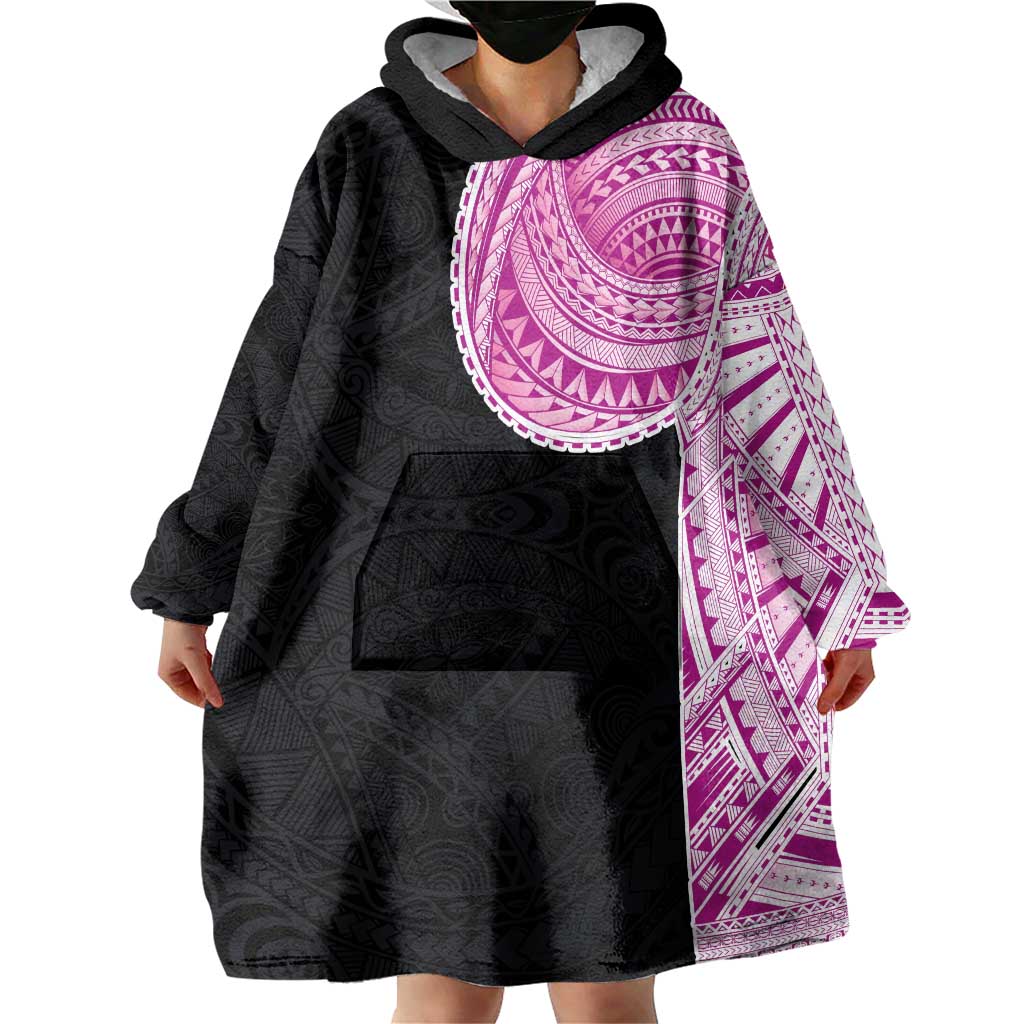 Samoan Art Tattoo Polynesian Pattern Wearable Blanket Hoodie Pink Out Color LT03 - Polynesian Pride