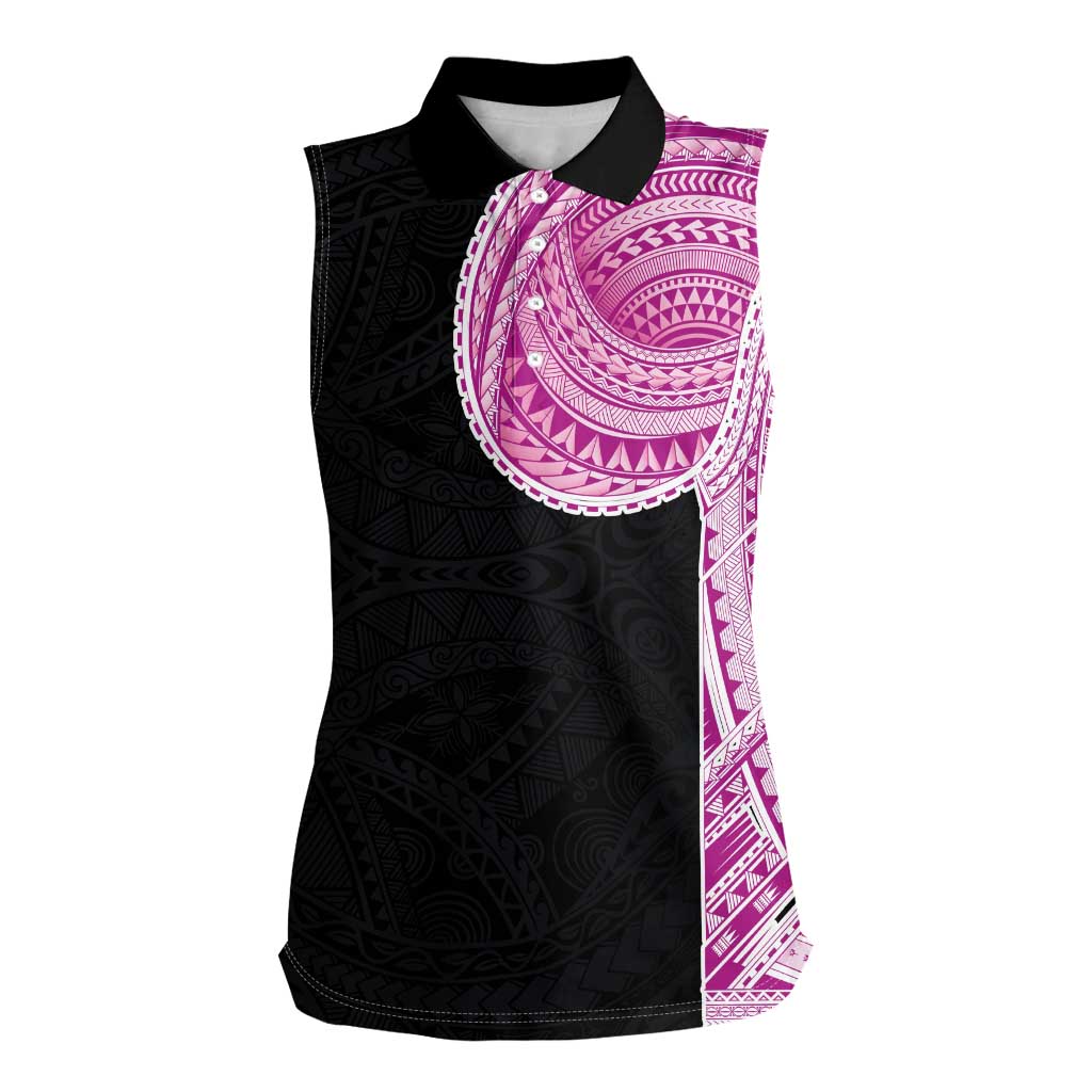 Samoan Art Tattoo Polynesian Pattern Women Sleeveless Polo Shirt Pink Out Color