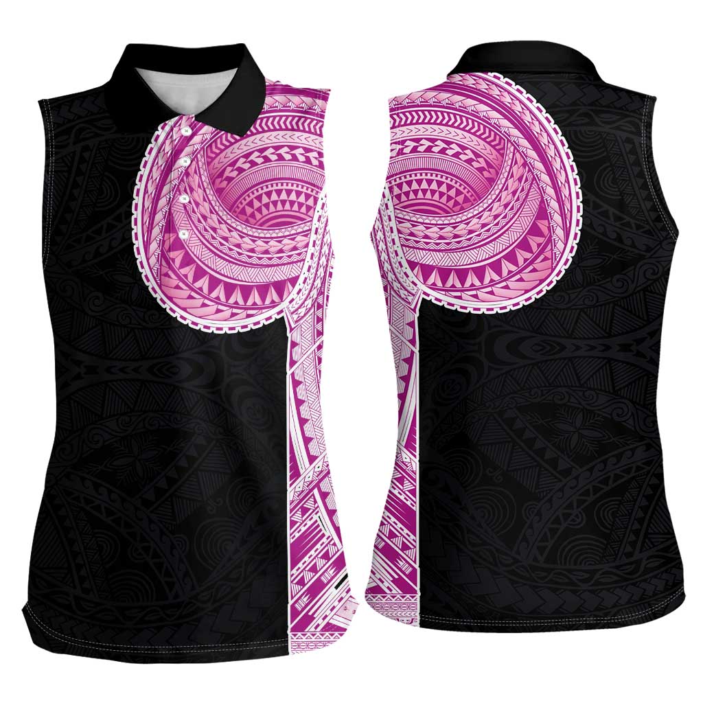 Samoan Art Tattoo Polynesian Pattern Women Sleeveless Polo Shirt Pink Out Color