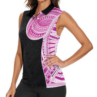Samoan Art Tattoo Polynesian Pattern Women Sleeveless Polo Shirt Pink Out Color