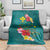 Aloha Kanaka Maoli Hawaii Flowers Blanket With Polynesian Pattern Teal Color