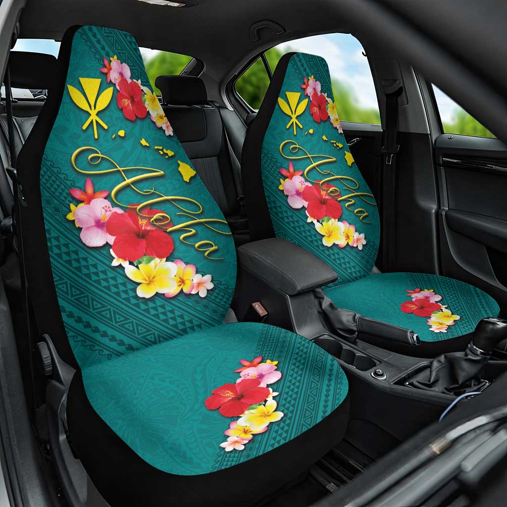 Aloha Kanaka Maoli Hawaii Flowers Car Seat Cover With Polynesian Pattern Teal Color