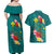 Aloha Kanaka Maoli Hawaii Flowers Couples Matching Off Shoulder Maxi Dress and Hawaiian Shirt With Polynesian Pattern Teal Color