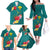 Aloha Kanaka Maoli Hawaii Flowers Family Matching Off The Shoulder Long Sleeve Dress and Hawaiian Shirt With Polynesian Pattern Teal Color