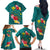 Aloha Kanaka Maoli Hawaii Flowers Family Matching Off The Shoulder Long Sleeve Dress and Hawaiian Shirt With Polynesian Pattern Teal Color