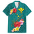 Aloha Kanaka Maoli Hawaii Flowers Family Matching Off The Shoulder Long Sleeve Dress and Hawaiian Shirt With Polynesian Pattern Teal Color