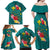 Aloha Kanaka Maoli Hawaii Flowers Family Matching Off Shoulder Maxi Dress and Hawaiian Shirt With Polynesian Pattern Teal Color