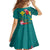 Aloha Kanaka Maoli Hawaii Flowers Family Matching Off Shoulder Short Dress and Hawaiian Shirt With Polynesian Pattern Teal Color