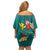 Aloha Kanaka Maoli Hawaii Flowers Family Matching Off Shoulder Short Dress and Hawaiian Shirt With Polynesian Pattern Teal Color