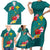 Aloha Kanaka Maoli Hawaii Flowers Family Matching Short Sleeve Bodycon Dress and Hawaiian Shirt With Polynesian Pattern Teal Color