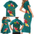 Aloha Kanaka Maoli Hawaii Flowers Family Matching Short Sleeve Bodycon Dress and Hawaiian Shirt With Polynesian Pattern Teal Color