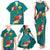 Aloha Kanaka Maoli Hawaii Flowers Family Matching Tank Maxi Dress and Hawaiian Shirt With Polynesian Pattern Teal Color