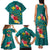 Aloha Kanaka Maoli Hawaii Flowers Family Matching Tank Maxi Dress and Hawaiian Shirt With Polynesian Pattern Teal Color