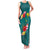 Aloha Kanaka Maoli Hawaii Flowers Family Matching Tank Maxi Dress and Hawaiian Shirt With Polynesian Pattern Teal Color