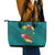 Aloha Kanaka Maoli Hawaii Flowers Leather Tote Bag With Polynesian Pattern Teal Color