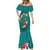 Aloha Kanaka Maoli Hawaii Flowers Mermaid Dress With Polynesian Pattern Teal Color