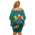 Aloha Kanaka Maoli Hawaii Flowers Off Shoulder Short Dress With Polynesian Pattern Teal Color