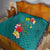 Aloha Kanaka Maoli Hawaii Flowers Quilt With Polynesian Pattern Teal Color