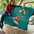 Aloha Kanaka Maoli Hawaii Flowers Quilt With Polynesian Pattern Teal Color