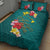 Aloha Kanaka Maoli Hawaii Flowers Quilt Bed Set With Polynesian Pattern Teal Color