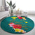 Aloha Kanaka Maoli Hawaii Flowers Round Carpet With Polynesian Pattern Teal Color