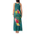 Aloha Kanaka Maoli Hawaii Flowers Tank Maxi Dress With Polynesian Pattern Teal Color