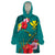 Aloha Kanaka Maoli Hawaii Flowers Wearable Blanket Hoodie With Polynesian Pattern Teal Color