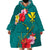 Aloha Kanaka Maoli Hawaii Flowers Wearable Blanket Hoodie With Polynesian Pattern Teal Color