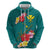 Aloha Kanaka Maoli Hawaii Flowers Zip Hoodie With Polynesian Pattern Teal Color