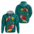 Aloha Kanaka Maoli Hawaii Flowers Zip Hoodie With Polynesian Pattern Teal Color