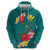 Aloha Kanaka Maoli Hawaii Flowers Zip Hoodie With Polynesian Pattern Teal Color